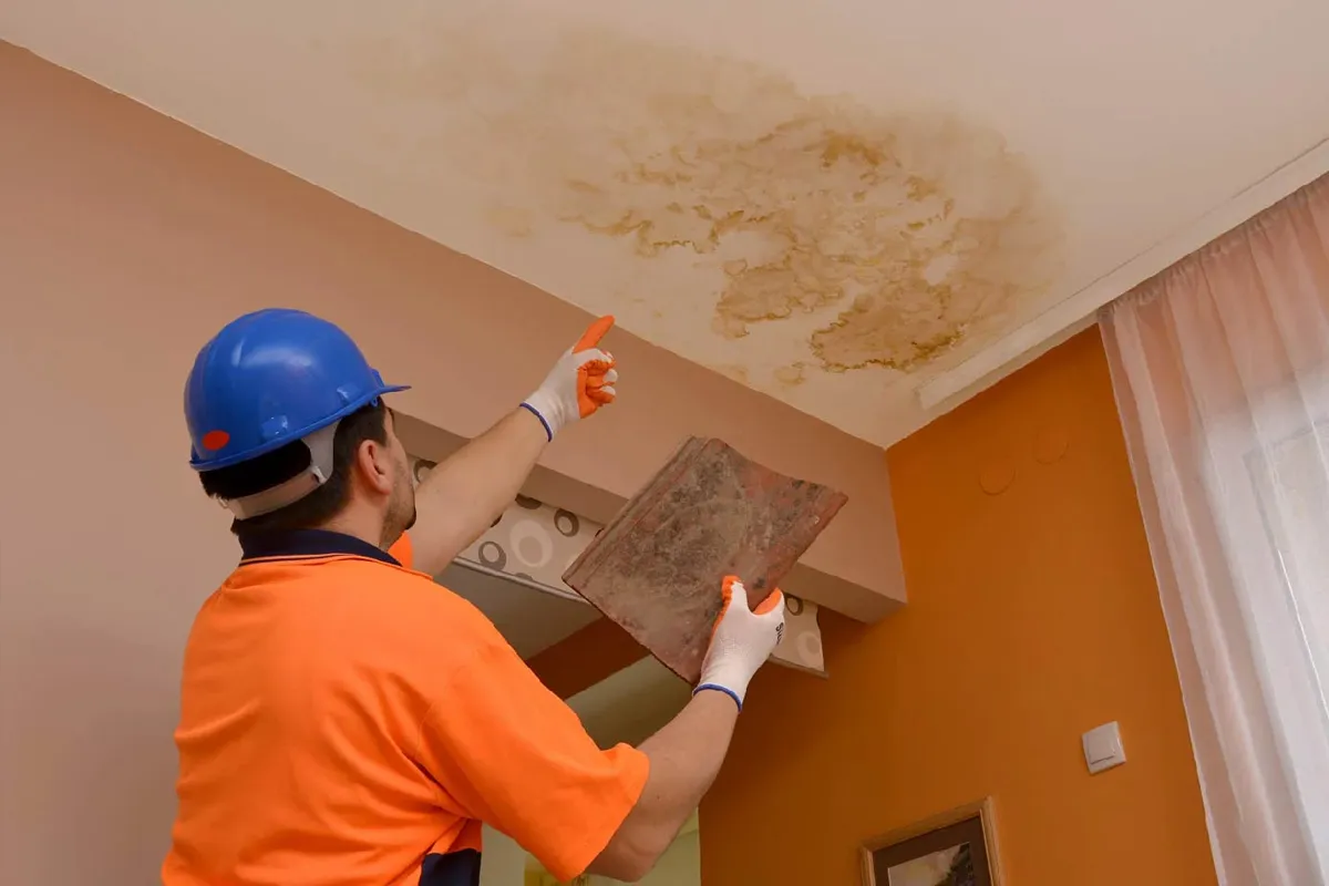 Water stain from roof leak